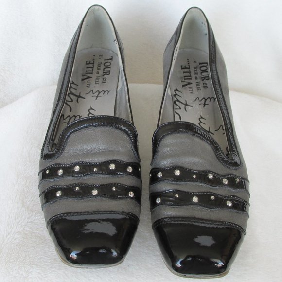 Un Tour en Ville Shoes - UTV France Grey & Black Leather Slip-on Flats EU38